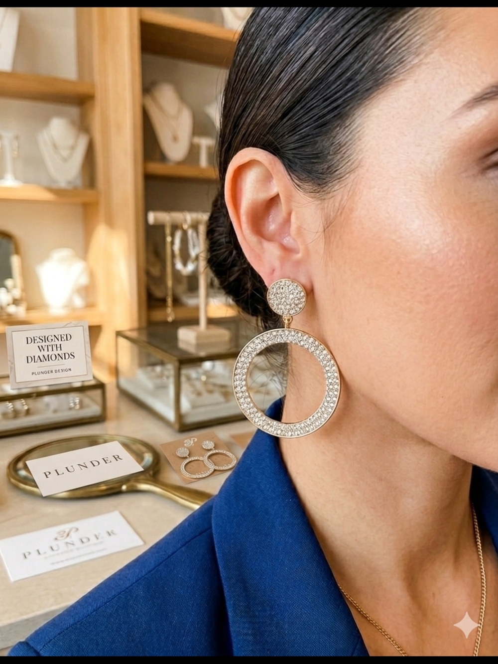 Plunder Gold Crystal Pave Open Circle Drop Earrings